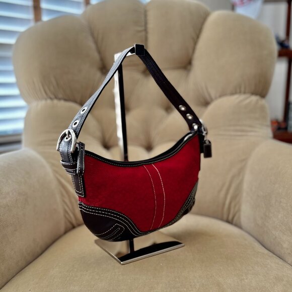 VTG Auth COACH Iconic Soho 2154 MINI Jacquard Canvas Hobo Baguette Bag - Picture 3 of 10